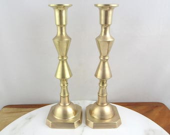 Large Pair of Vintage Solid Brass Candlesticks, Victorian Style Candle Holders
