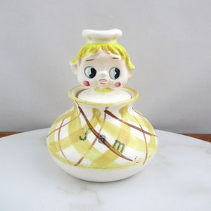 Vintage Kitsch Ceramic Blonde Girl Chef Jam Condiment Jar , Made in Japan, Holt Howard Pixieware Style, Betson?