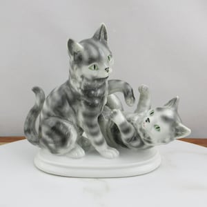 Vintage Carl Scheidig Gräfenthal  German Porcelain Playing Cats Figurine, Ceramic Playing Tabby Cats, Made in Germany, Playful Kitties