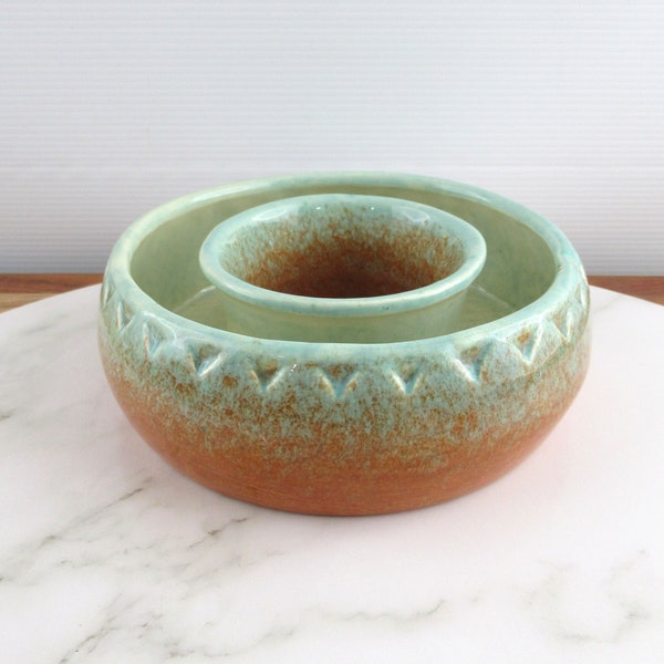 Vintage Australian Diana Pottery Posy Ring, Green Brown Round Ceramic Trough Vase 252 , Vintage Home Decor
