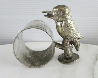 Vintage Silver Plated Kookaburra Napkin Ring, EPNS, Made in Australia , Figural Single Serviette Holder