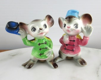 Cute Pair of Vintage Circus Ringleader Mice Salt & Pepper Shakers Set, Anthropomorphic Mouse, Cute Novelty Kitsch Décor, Made in Japan