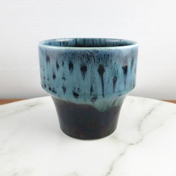 Small Vintage Mid Century Hornsea Pottery Blue Cascade Flower Pot, Retro 1960's Planter Plant Pot 995