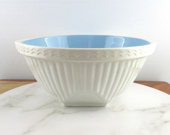 Large Vintage TG Green & Co Church Gresley Pottery The Easimix Gripstand Mixing Bowl, White and Blue,  Country Farmhouse Kitchen