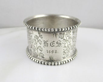 Vintage Sterling Silver Single Napkin Ring, Monogrammed and Dated 1898, Hilliard & Thomason, Hallmarked Birmingham 1800's