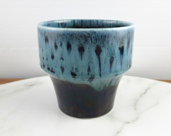 Small Vintage Mid Century Hornsea Pottery Blue Cascade Flower Pot, Retro 1960's Planter Plant Pot 995