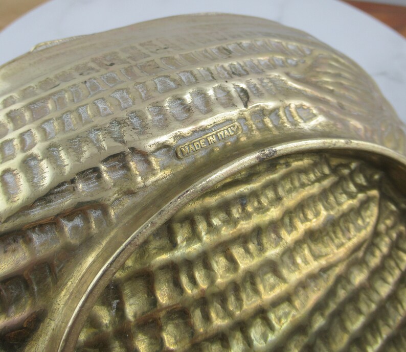 Vintage Italian Brass Corn Shaped Bowl, Made in Italy, Mid Century