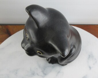 ヴィンテージ陶器製黒猫の置物、レトロな座り黒猫の置物 - Etsy 日本