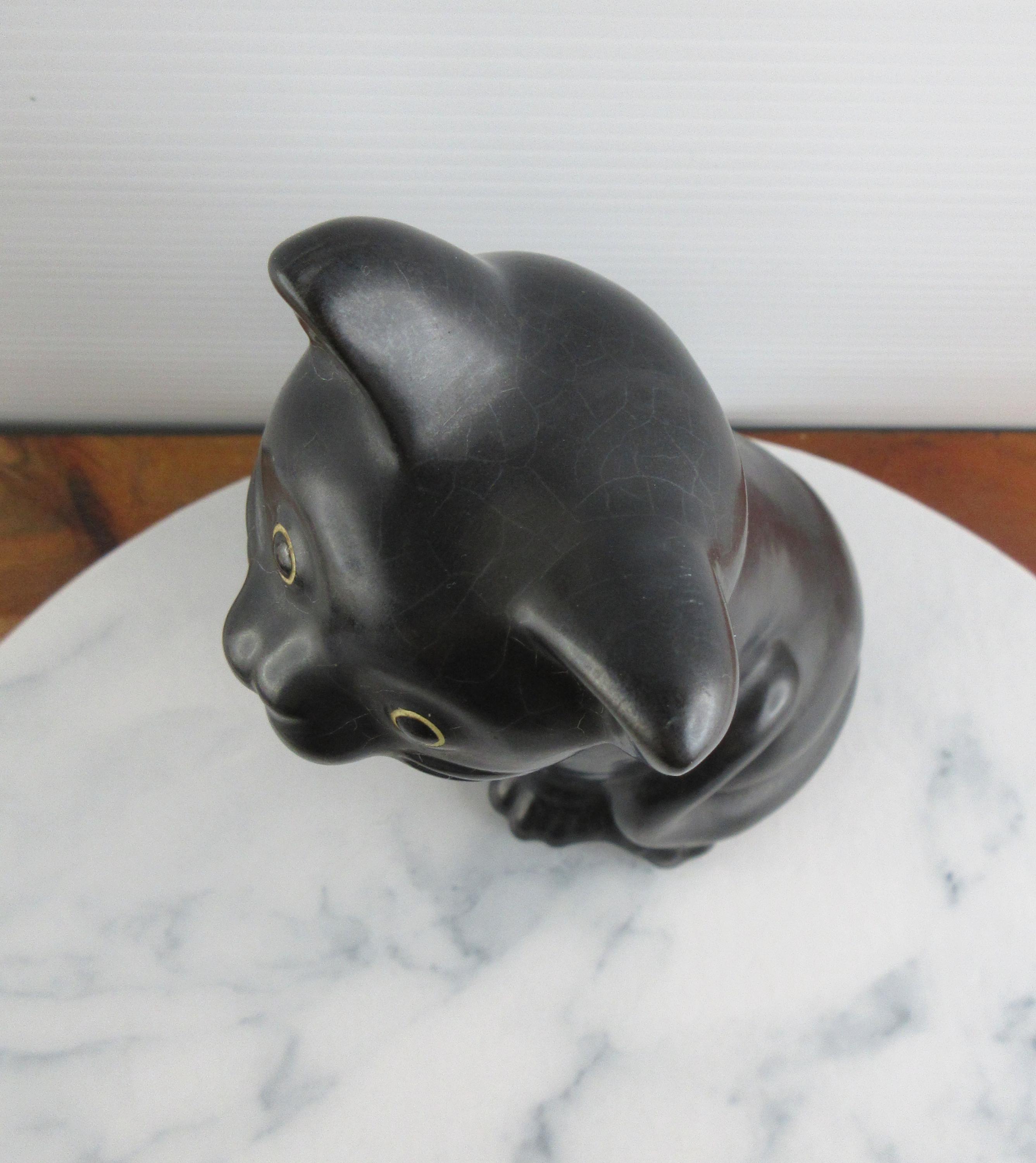 ヴィンテージ陶器製黒猫の置物、レトロな座り黒猫の置物 - Etsy 日本