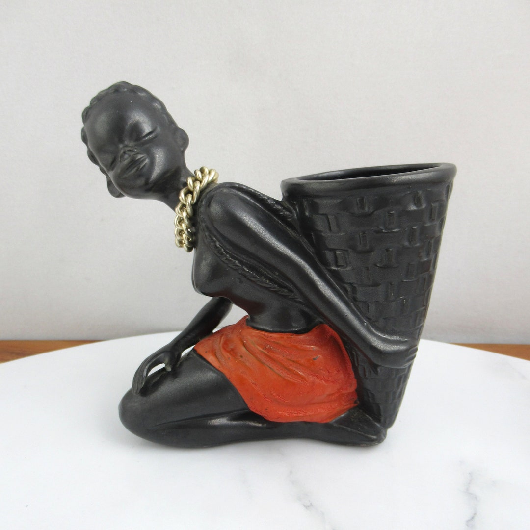 Vintage Mid Century Black African Lady Figurine With Pot / Etsy