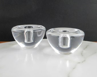 Pair of Vintage Orrefors Swedish Glass Candlestick Holders, Clear Glass Slim Taper Candle Holders, Vintage Scandinavian Glass