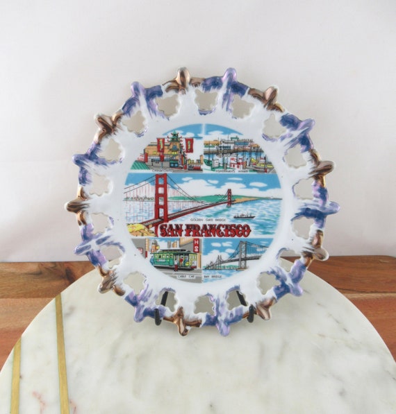Retro State Plate Vintage Ceramic Souvenir of San Francisco Display