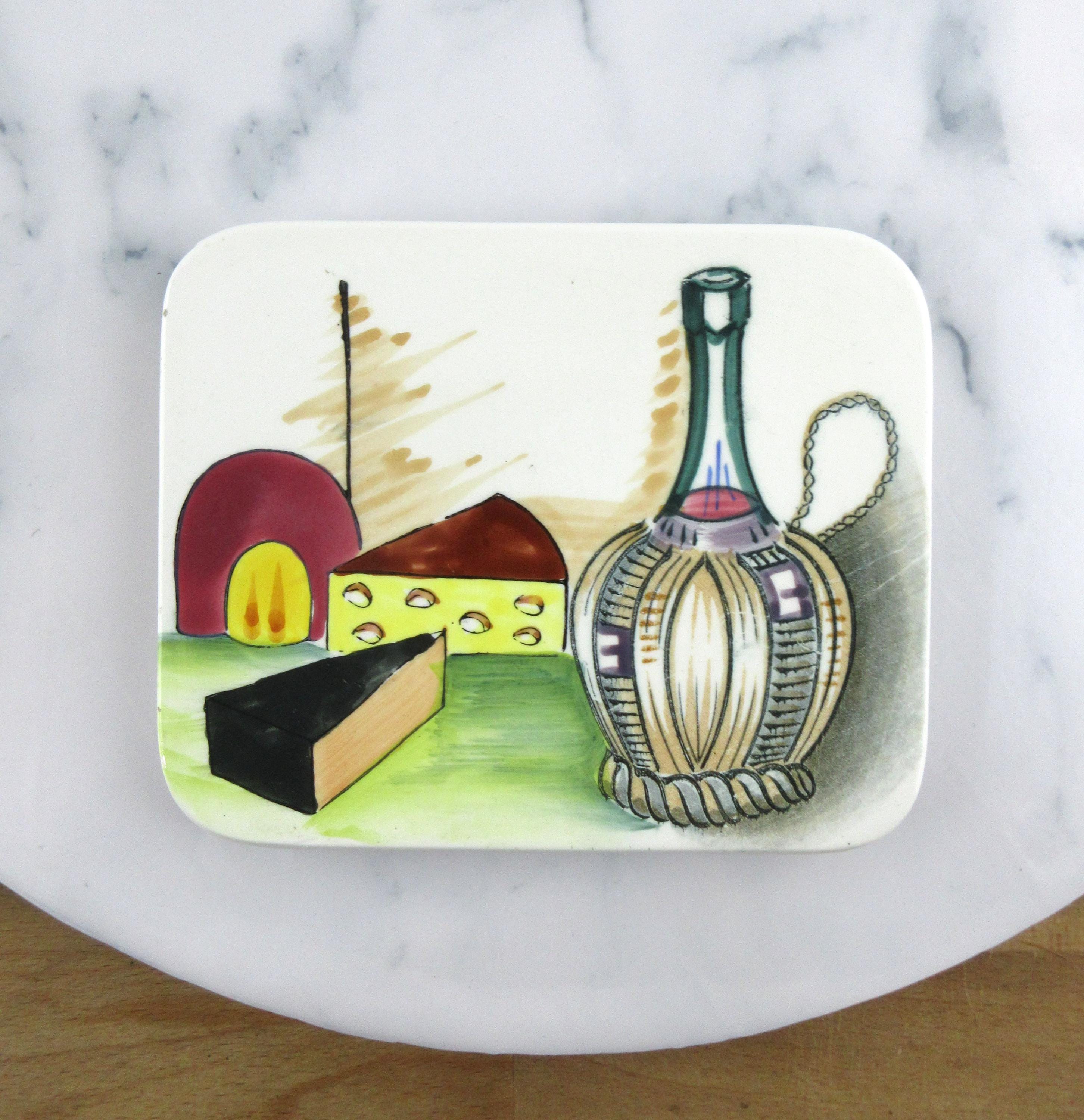 Small Vintage Ceramic Cheese Board, Made in Japan, Hand Painted