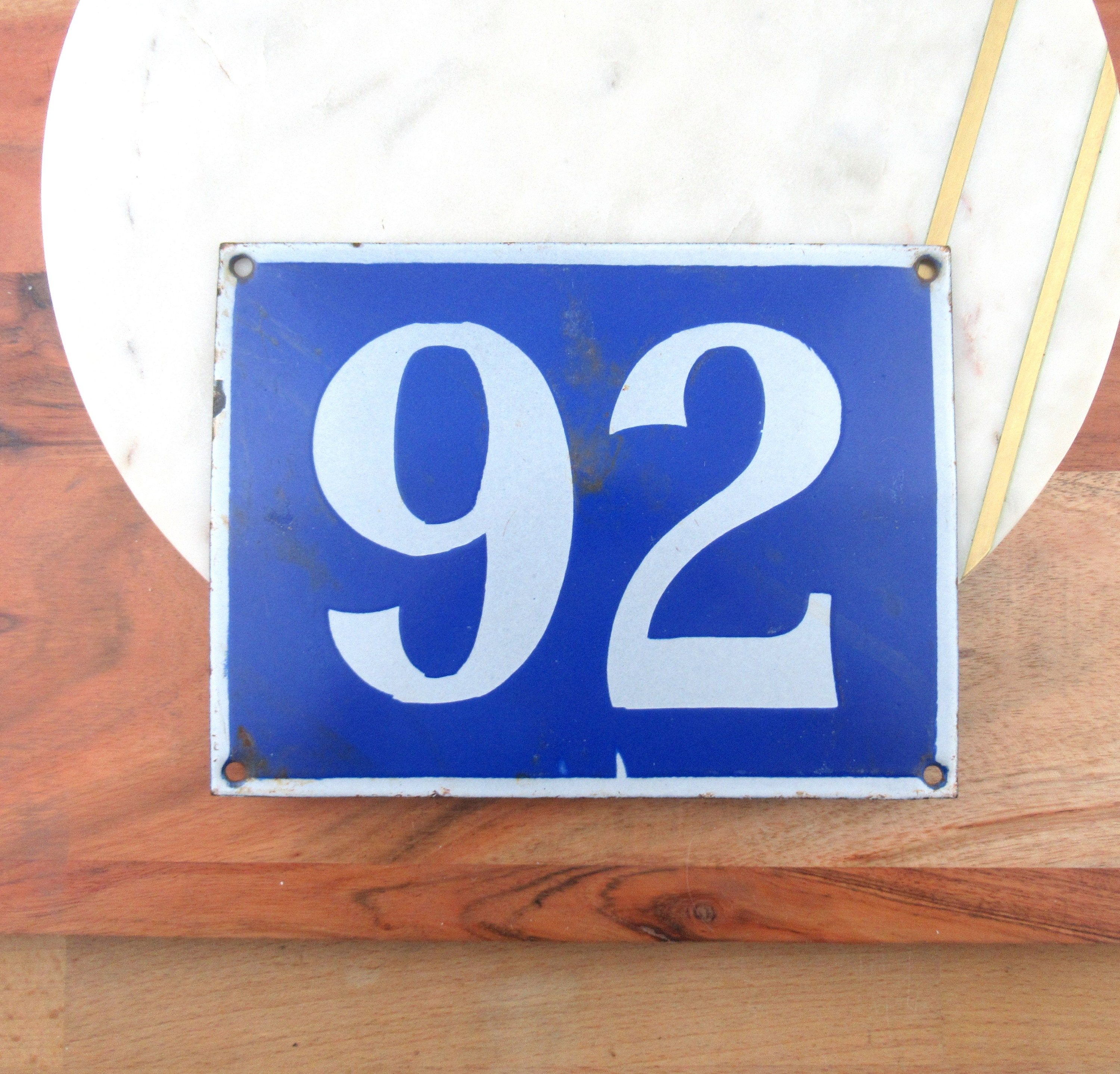 Large Vintage Blue Enamel House Number 92 Metal Street Number Etsy