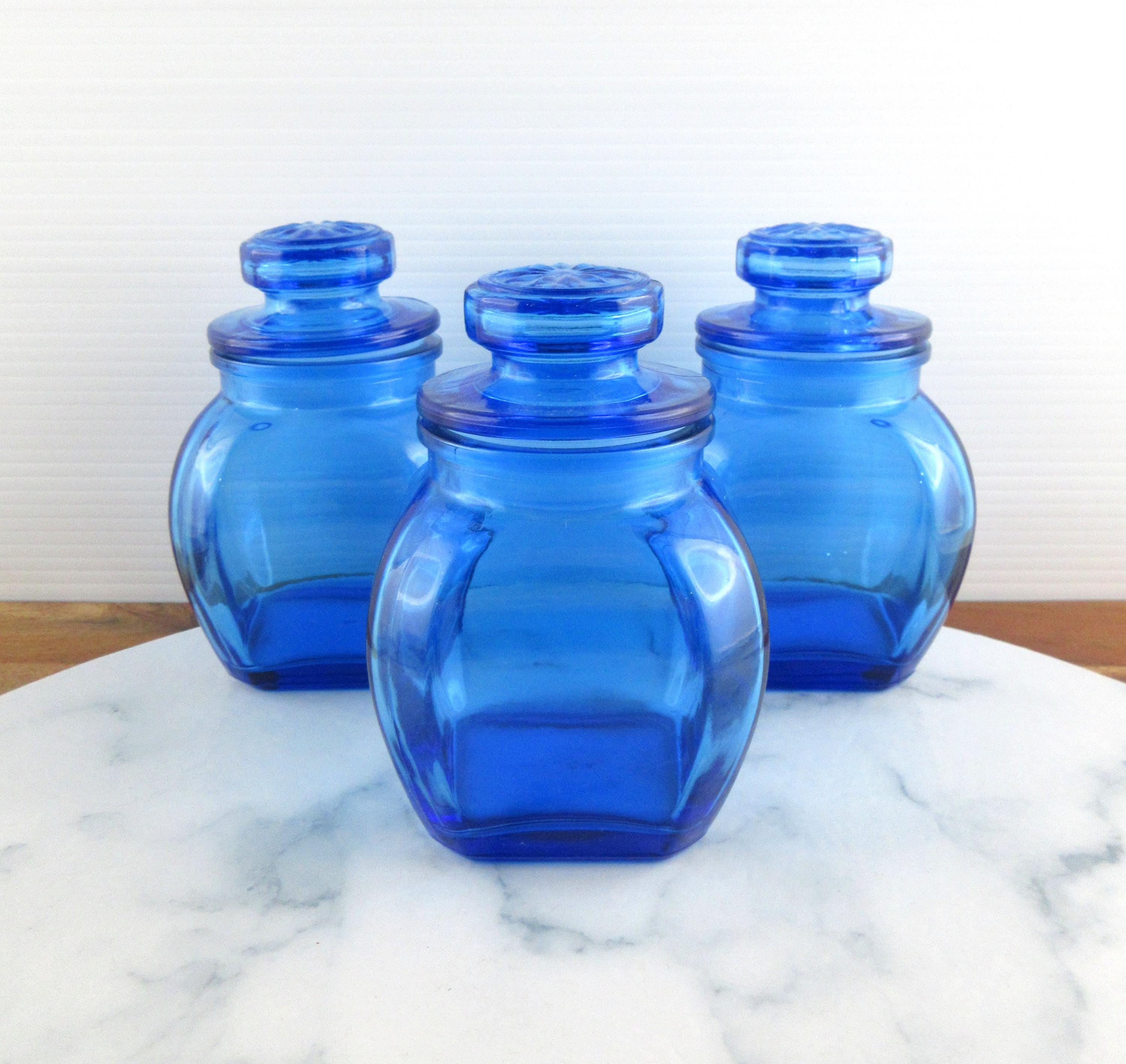 Vintage Anchor Hocking Cobalt Blue Glass Apothecary Style Jars