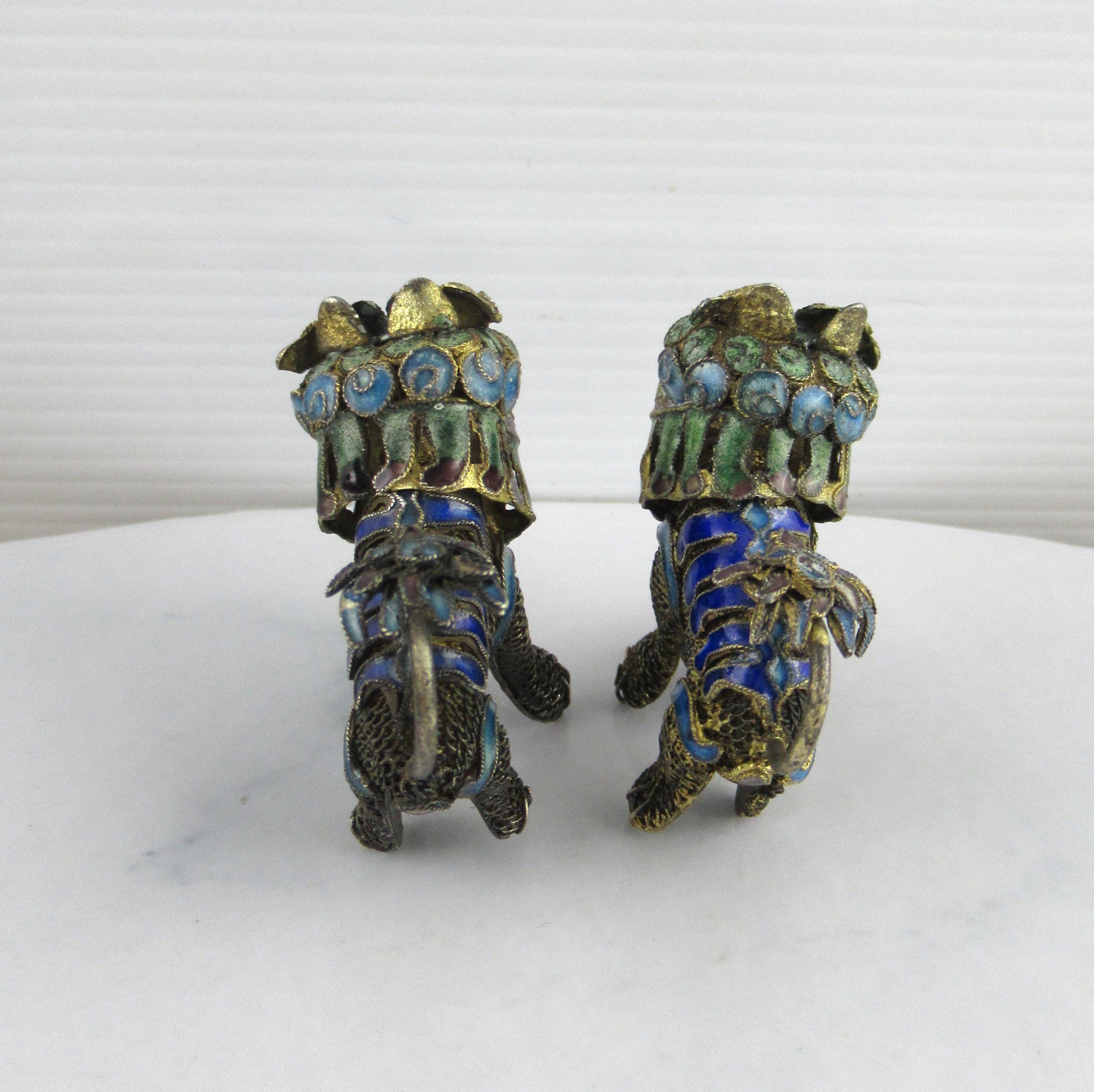 Pair of Vintage Chinese Cloisonne Foo Dogs Lions With Ball
