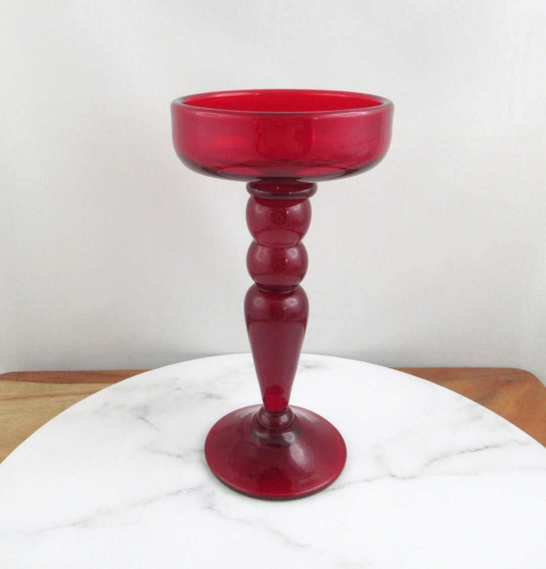 Vintage Blenko Ruby Red Candle Holder Large Mid Century Etsy