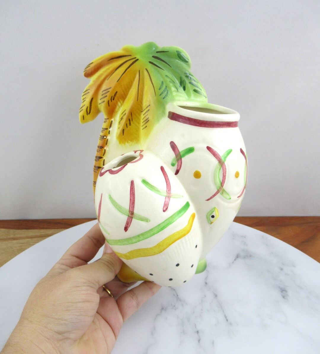 Vintage Ceramic Palm Tree & Bongo Drums Wall Pocket Vase, Tiki Decor Etsy