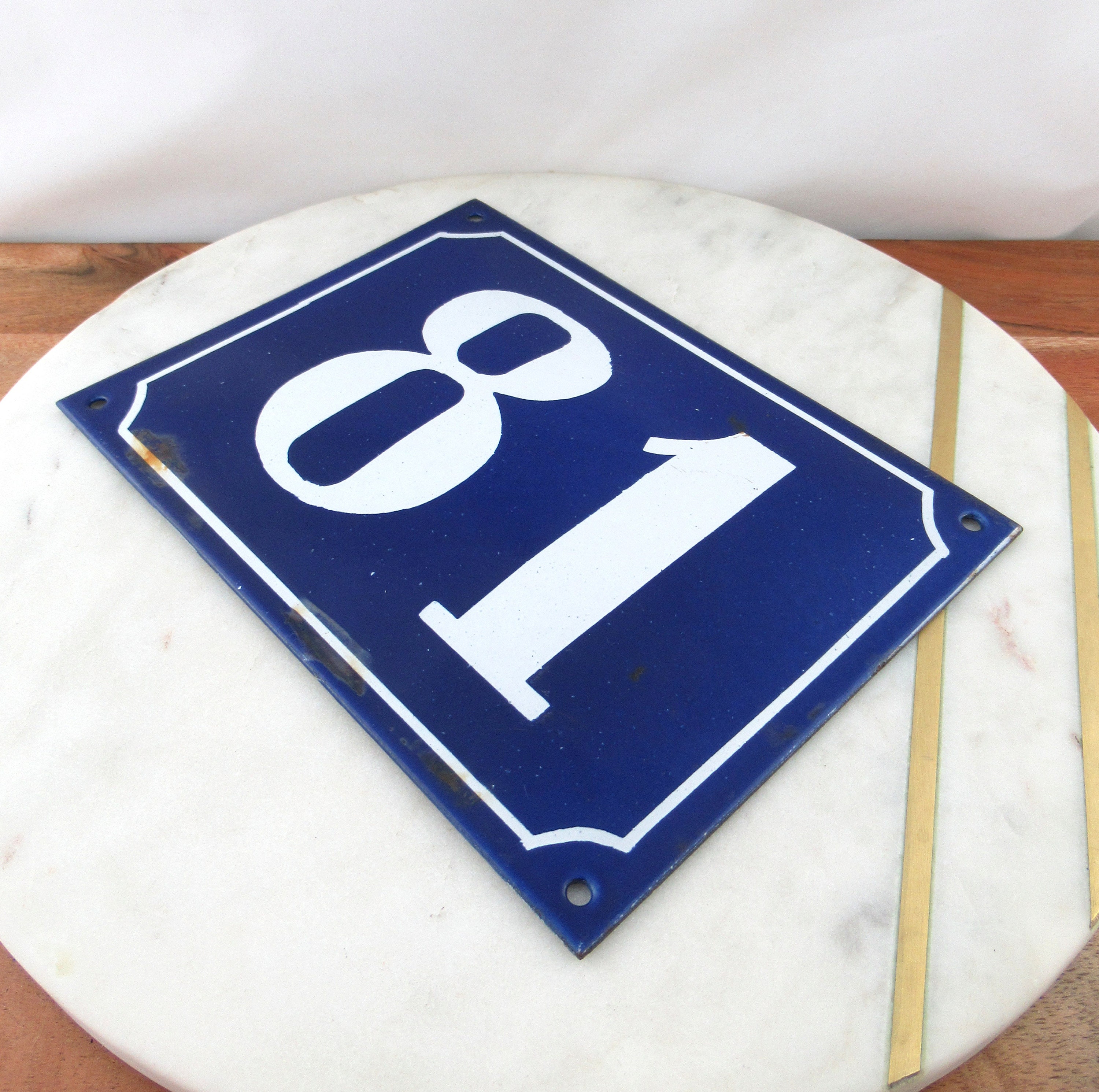 Large Vintage Blue Enamel House Number 80 Metal Street Number Etsy