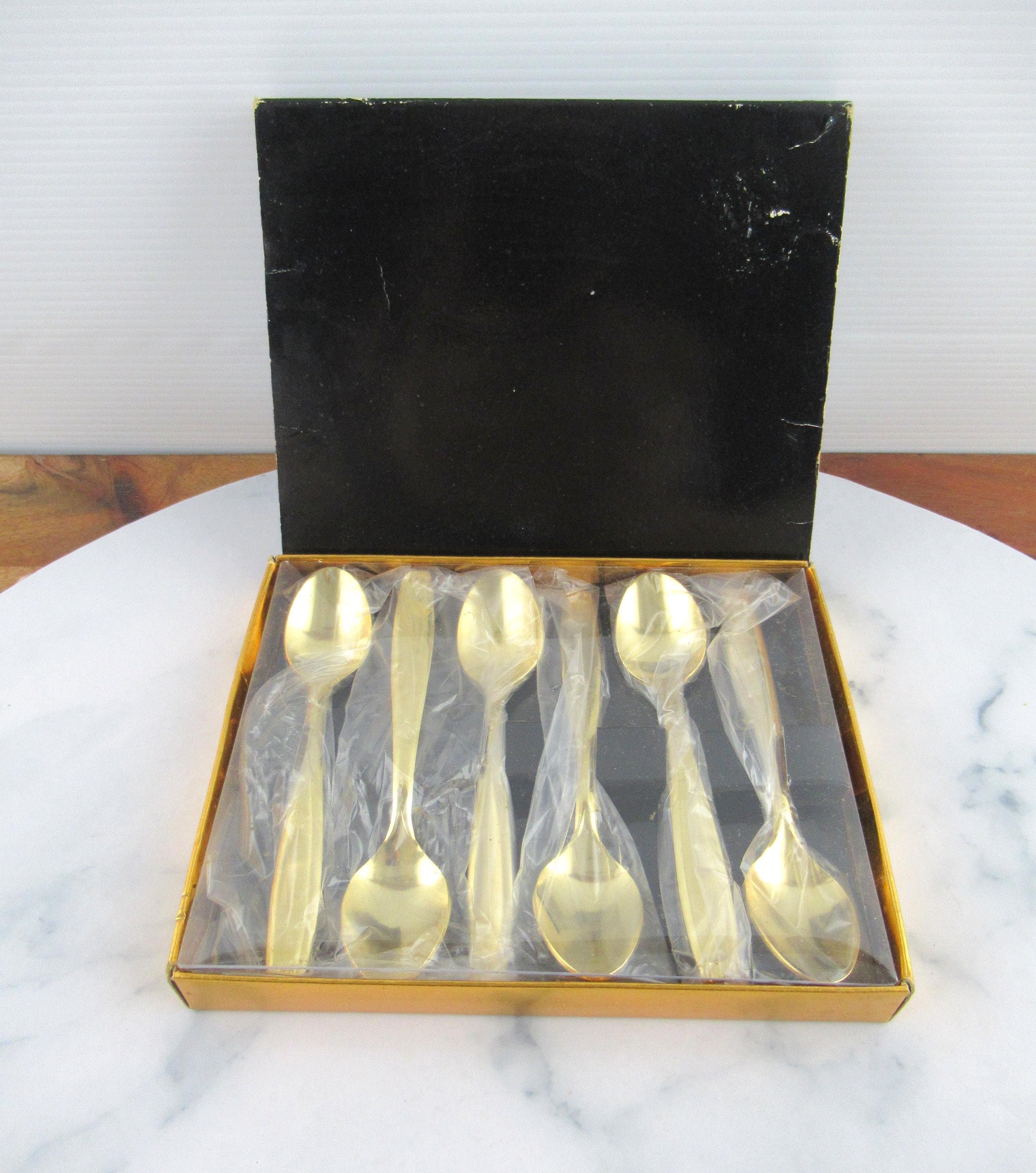 Vintage Set of 6 X 23K Gold Plated Teaspoons in Box, Made in
