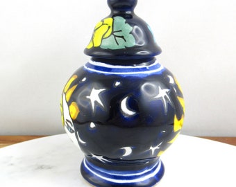 多色手描き陶器壺 ヴィンテージ 手描き 太陽と月 蓋付き陶器瓶、メキシコ陶器 - Etsy 日本