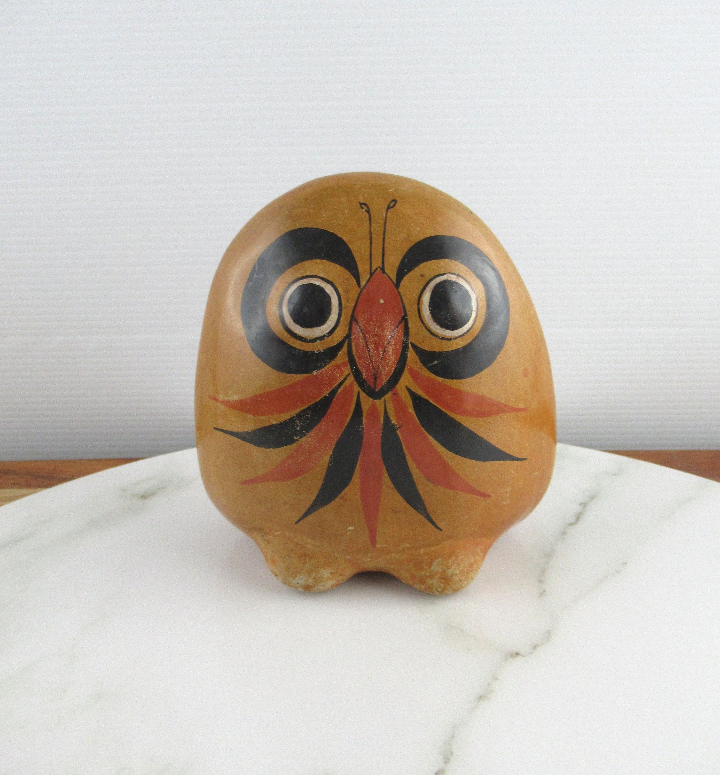Vintage Ceramic Tonala Owl Bird Figurine, Mexican Folk Art,  Made in Mexico, Mid Century Pottery