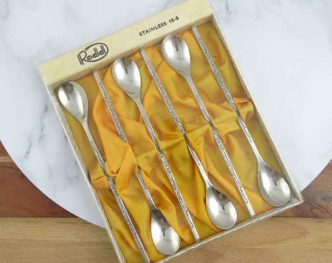Vintage Set of 6 Rodd Stainless Steel Parfait Spoons, Long Handled