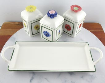 Villeroy & Boch Flora Charm Canister Set, 3 Small Porcelain Lidded