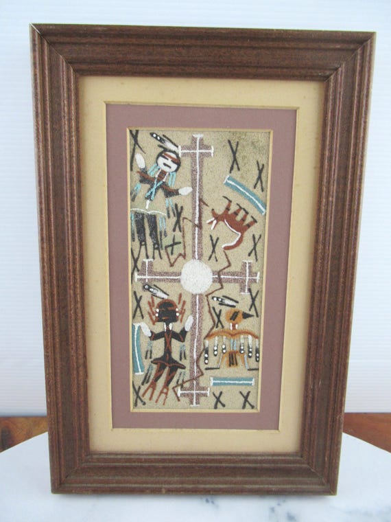 ヴィンテージの本物のナバホ砂絵アート、ネイティブアメリカンのお土産