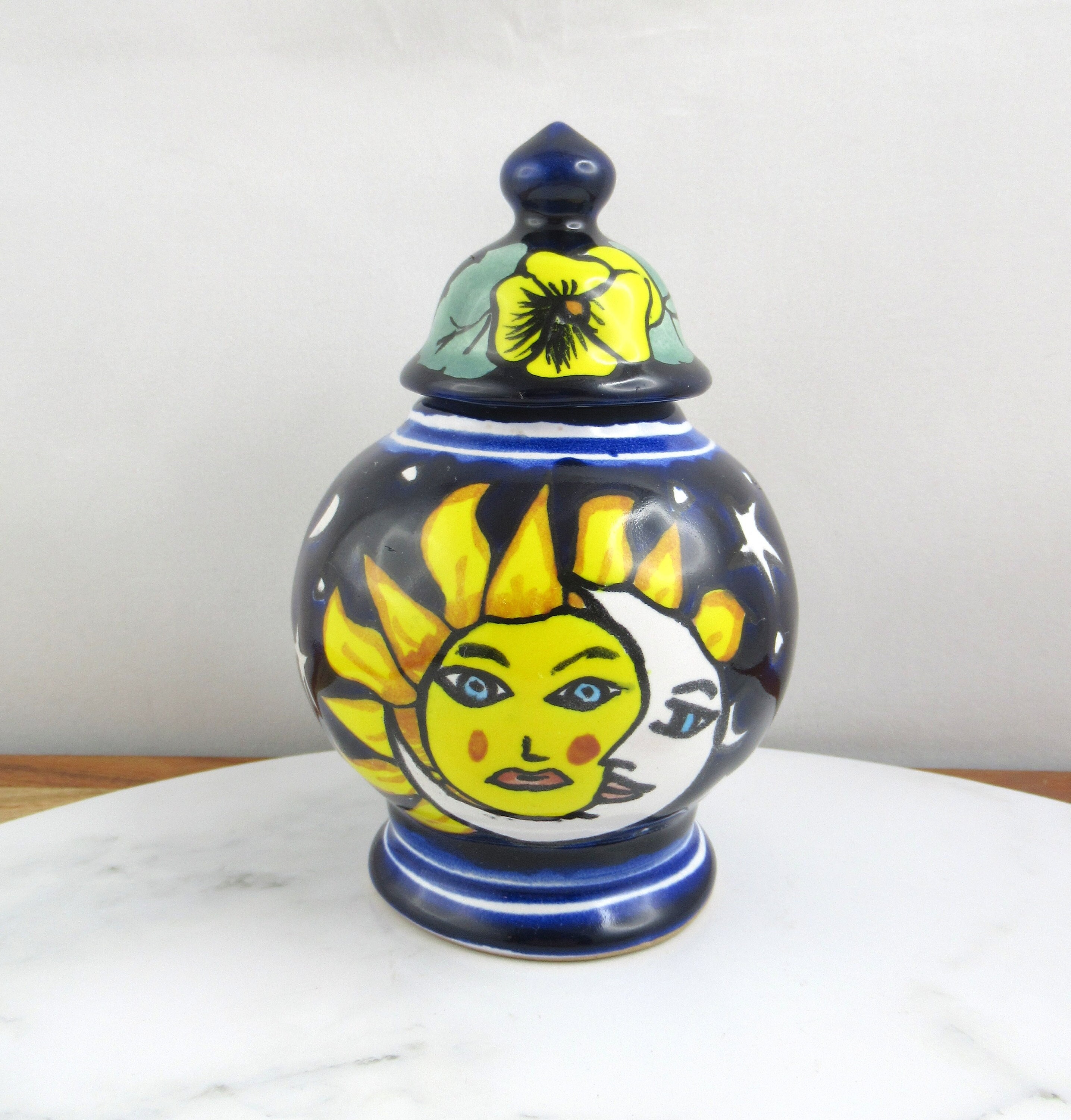 ヴィンテージ 手描き 太陽と月 蓋付き陶器瓶、メキシコ陶器 - Etsy 日本