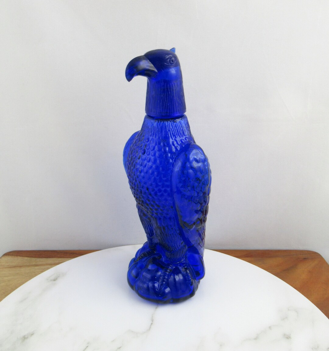 Vintage Mid Century Cobalt Blue Glass Eagle Decanter Bottle Etsy