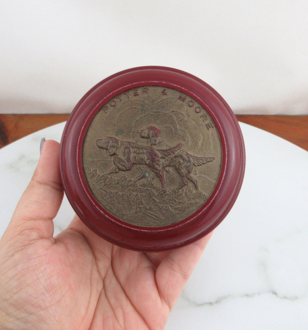 Vintage Maroon Potter & Moore Shaving Cream Bowl, Art Deco Men's