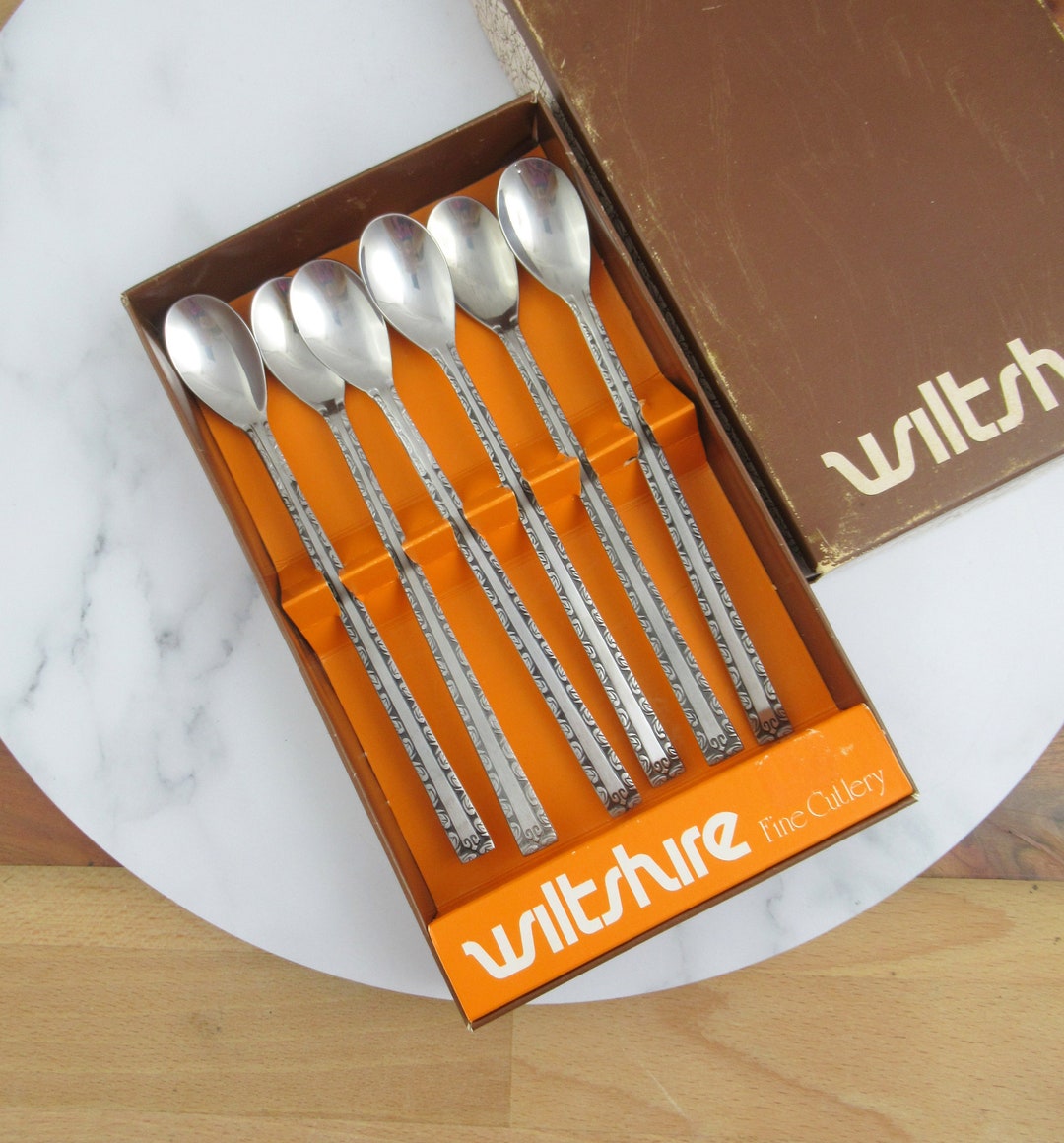 Vintage Set of 6 Wiltshire Stainless Steel Parfait Spoons, Long Handled