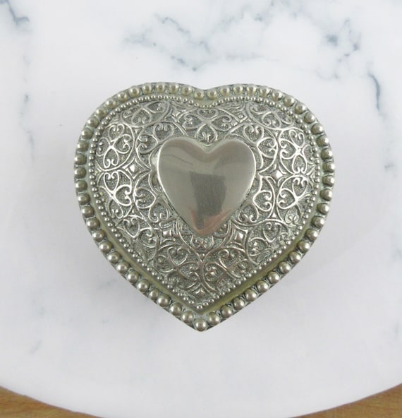 Vintage Silver Plated Heart Shaped Jewellery or Trinket Box with Lid