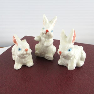 Vintage Collection of Ceramic White Bunny Rabbit Figurines, Cute Mini Ceramic Figures