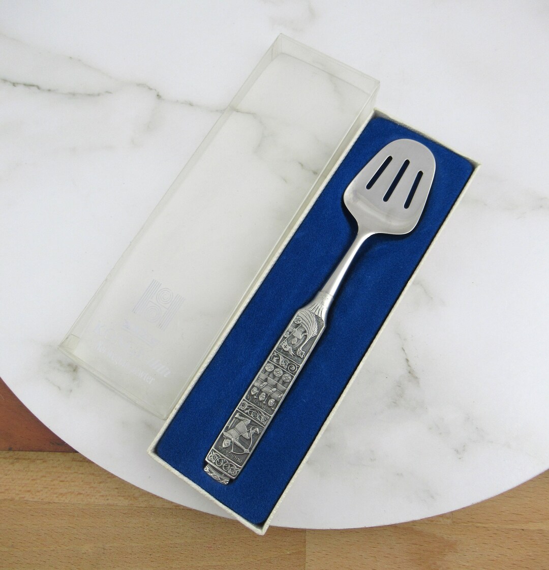 Vintage Norwegian Pewter Breakfast Serving Spatula , Konge Tinn , 5005 'egg Tomat', Mid Century
