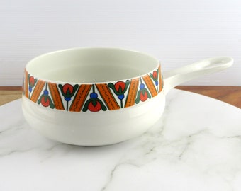 Vintage Villeroy & Boch Septfontaines  Geometric Orange Pattern Fondue Pot Pan, Mid Century Made in Luxembourg