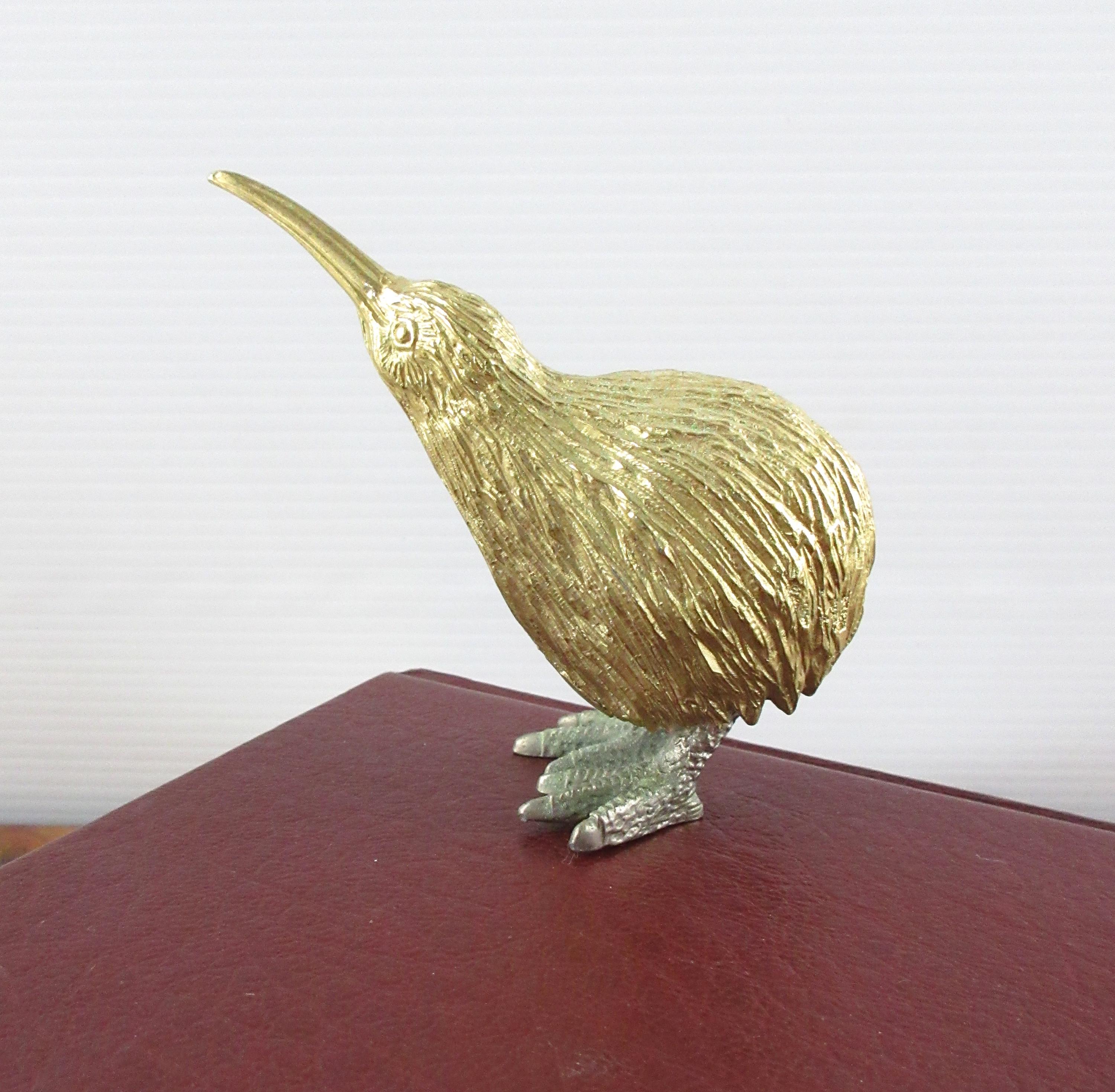 Vintage New Zealand Gold Tone Metal Kiwi Bird Figurine, Vintage