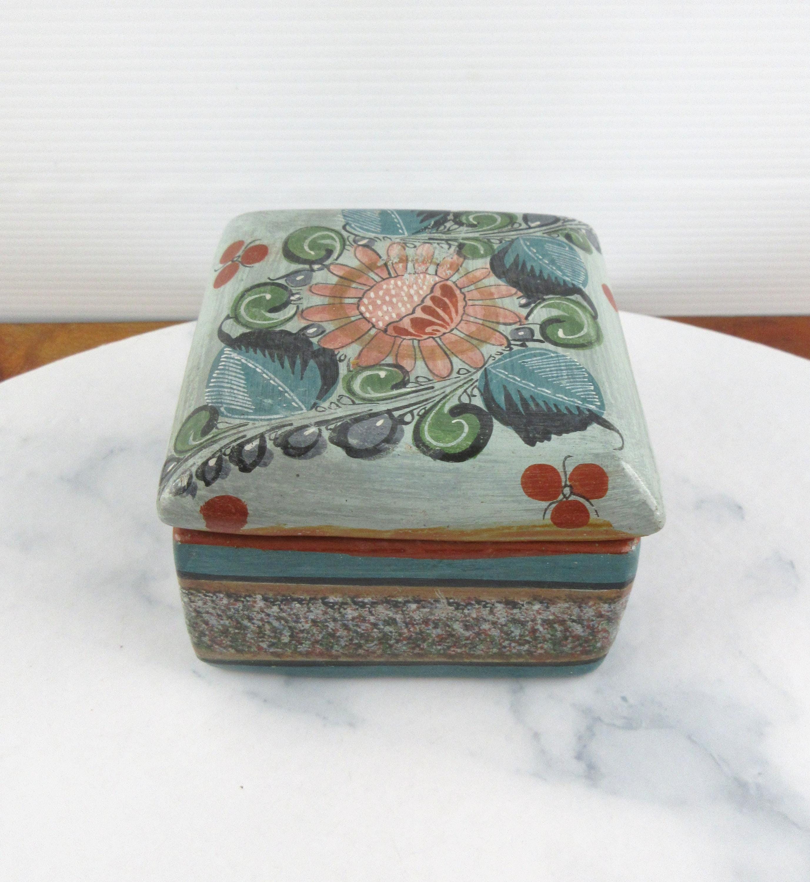 ヴィンテージの手描きトナラ赤土製小物入れ、メキシコの民芸品、ミッド