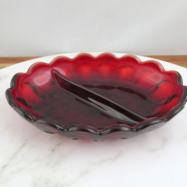 Vintage Anchor Hocking Ruby Red Oval Divided Relish Dish  Dish, Fairfield Pattern
