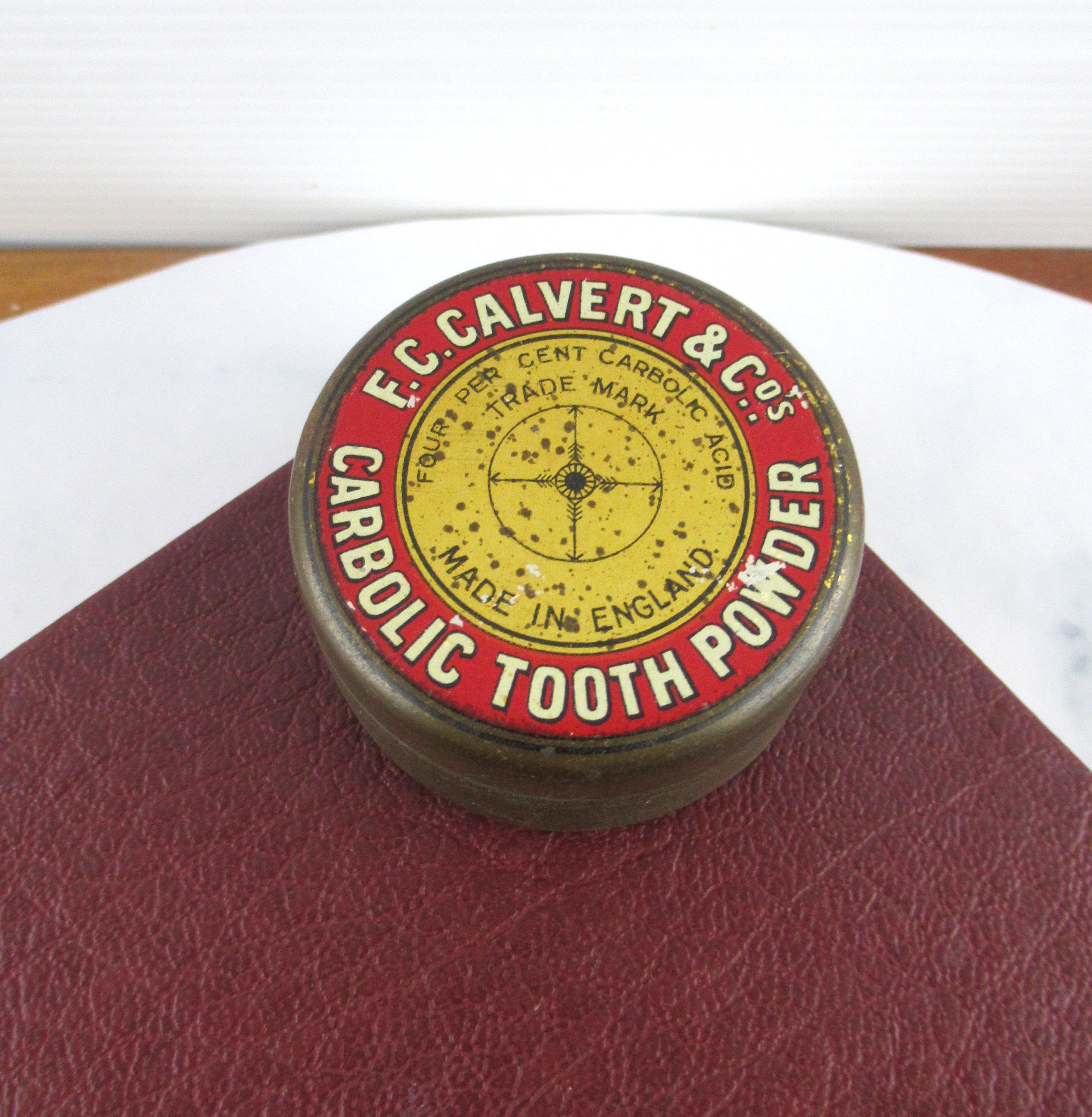 tobacco tooth powder Vintage F C Calvert & Co Carbolic Tooth Powder Tin, Collectable Packaging  Tin, Made in England
