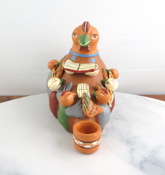 Vintage Peruvian Terracotta Pottery Storyteller Chicken With