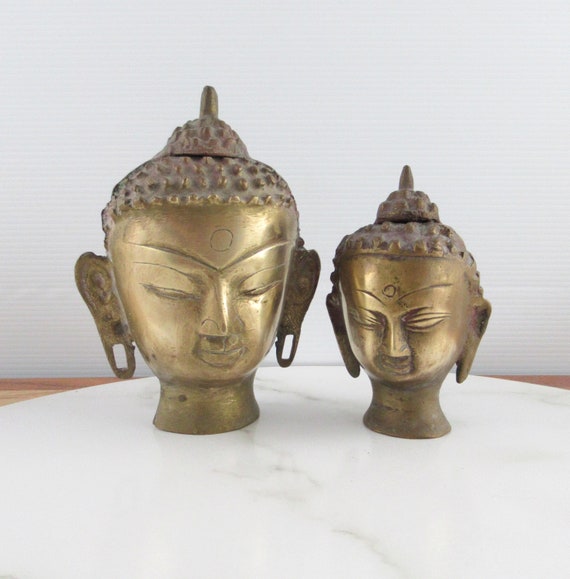 ヴィンテージ真鍮製タイ仏頭像 2体 - Etsy 日本