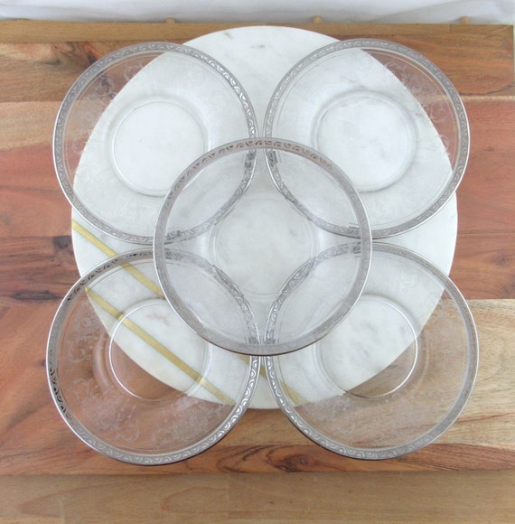 Lot of 5 Vintage Silver Overlay Glass Side Plates Beautiful Etched Patterns Trimmed With Silver Dessert Cake Plates Etsy Canada