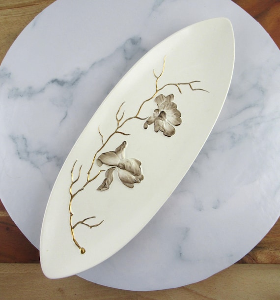Long Vintage Carlton Ware Ceramic Dish With Floral Magnolia