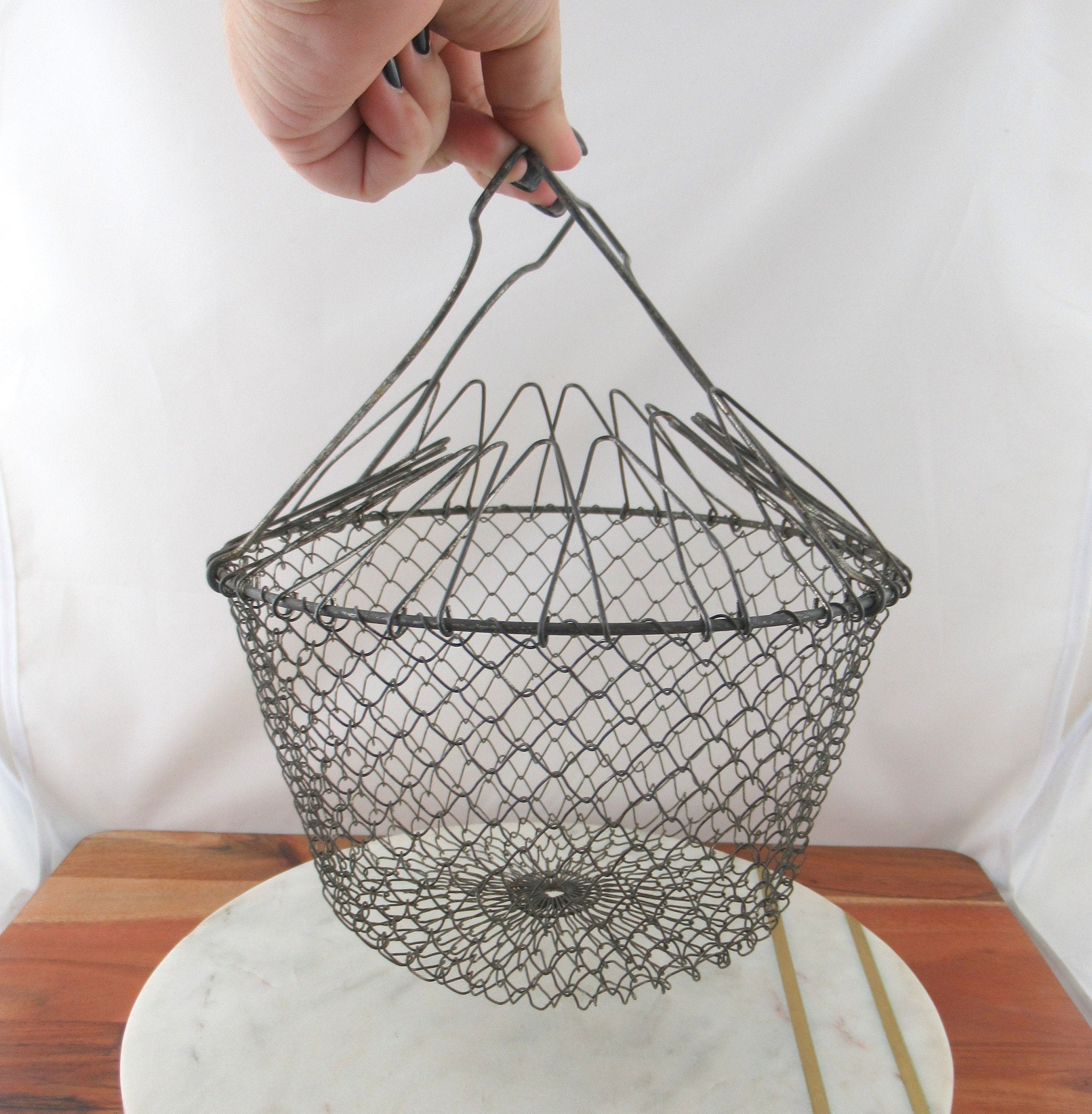 Vintage Wire Collapsible Egg Basket with Handle Vintage Etsy