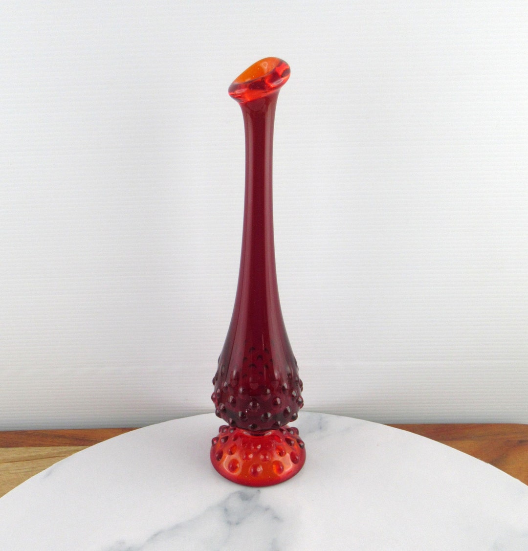 Vintage Fenton Ruby Red Hobnail Swung Glass Bud Vase With Cadmium Glow ...