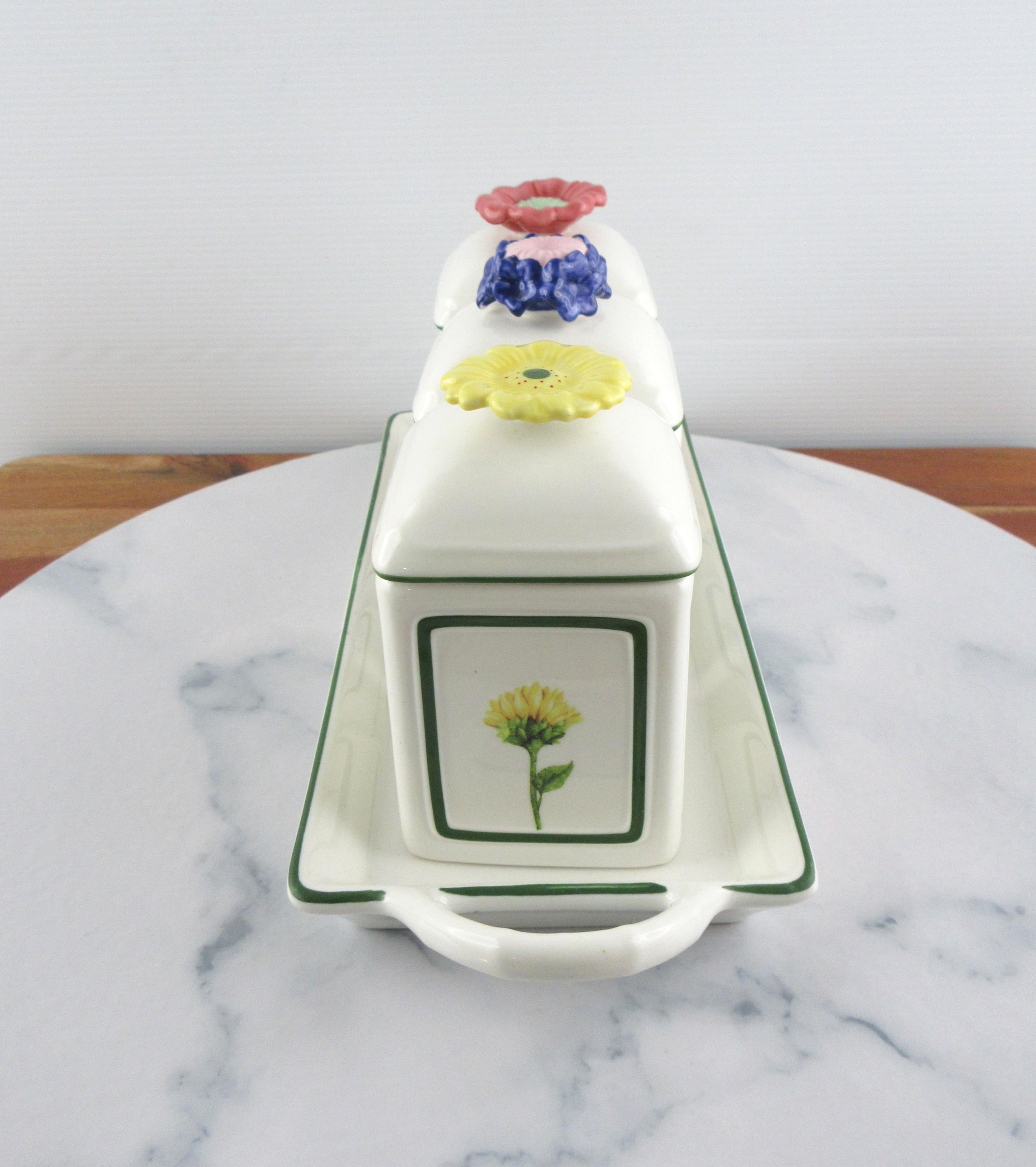 Villeroy & Boch Flora Charm Canister Set, 3 Small Porcelain Lidded