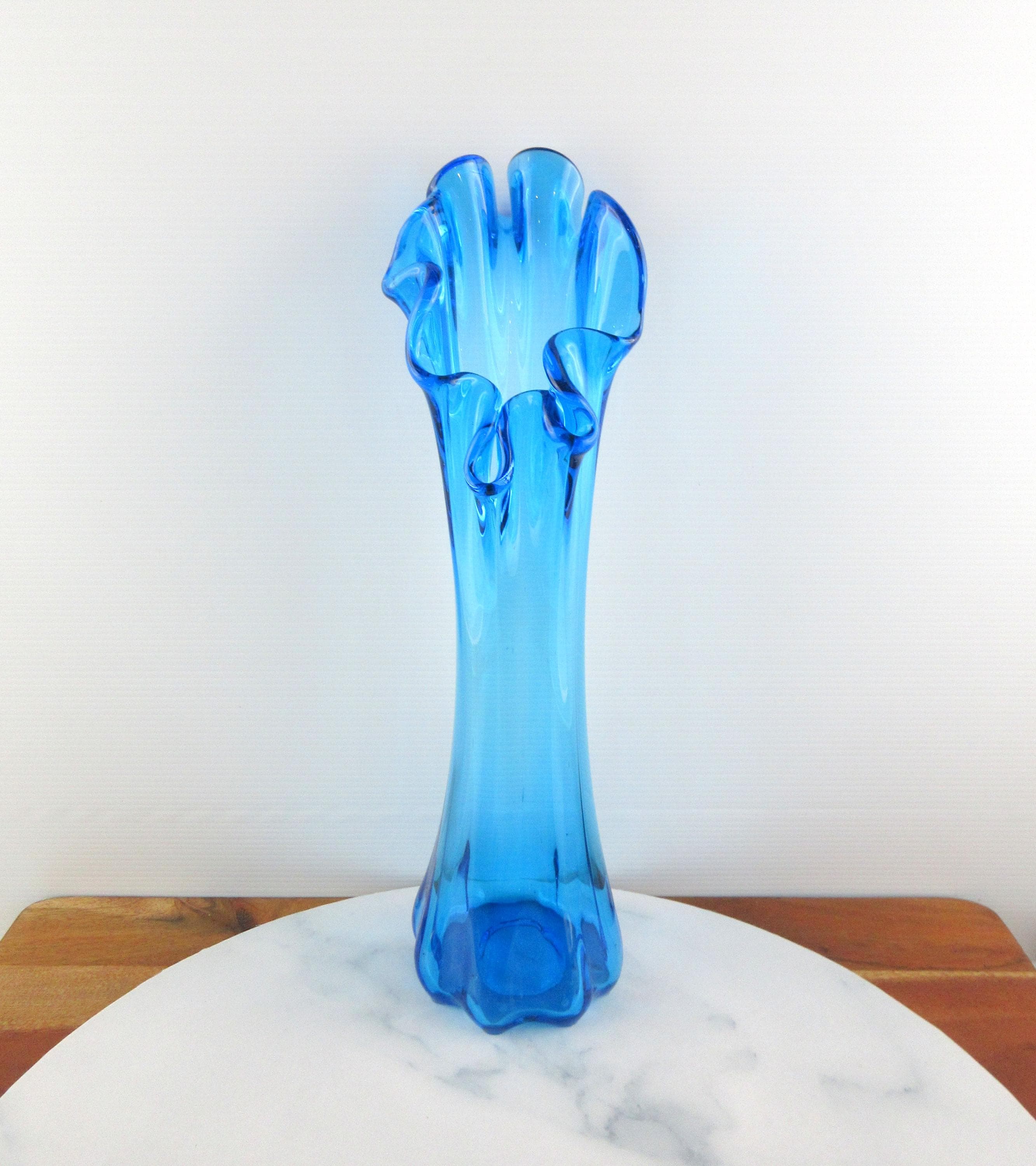 AVAILABLE ~ Large Vintage MCM Fenton Colonial Blue Hobnail  Cobalt Blue & Clear Swung Vase- Vintage- Pretty- No Chips main image 1
