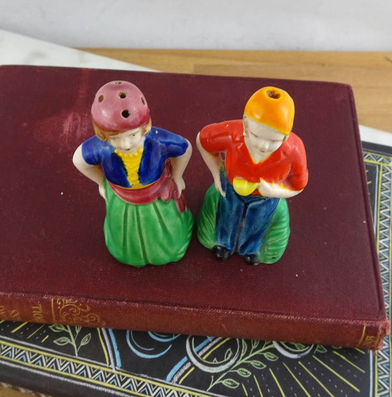 Vintage Man /& Woman Gypsy Couple Salt and Pepper Shakers Made in Japan Cute Decor Small Mid Century Ceramic Set